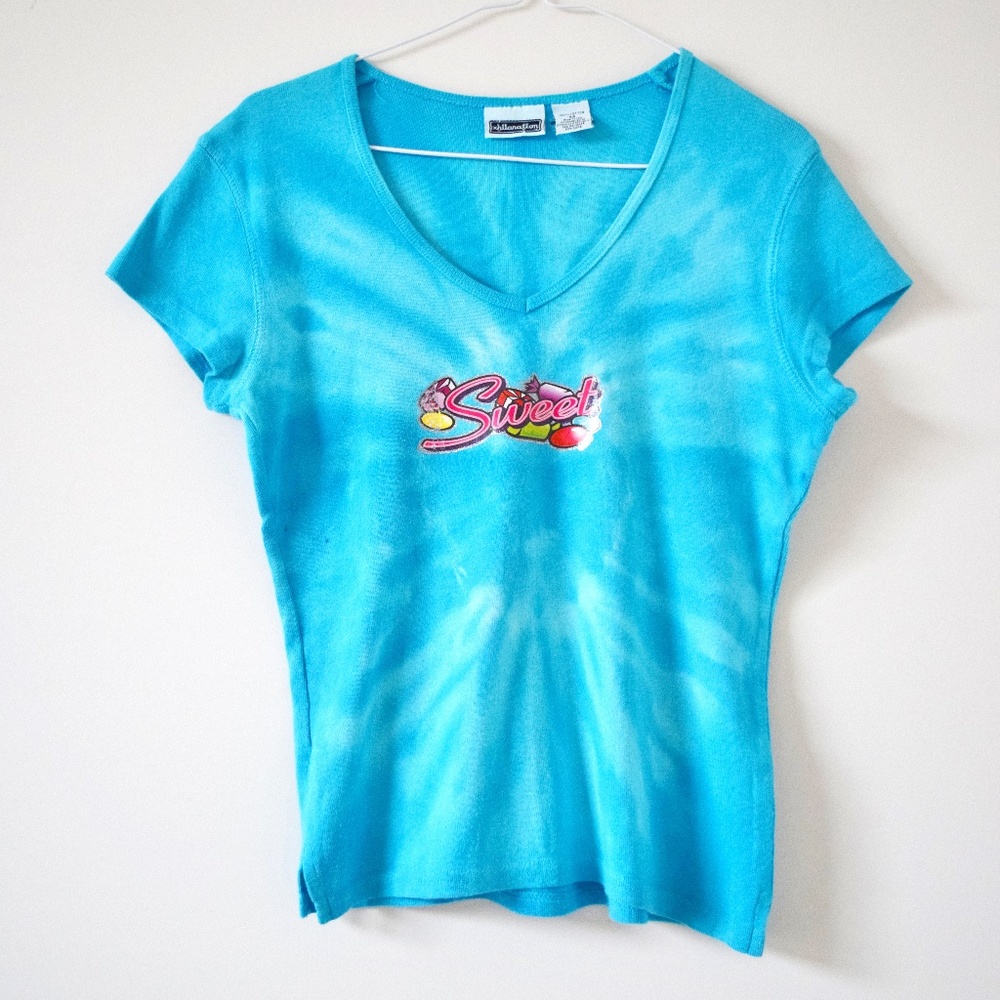 Vintage Blue SWEET Tie Dye Cotton T-shirt | Size M